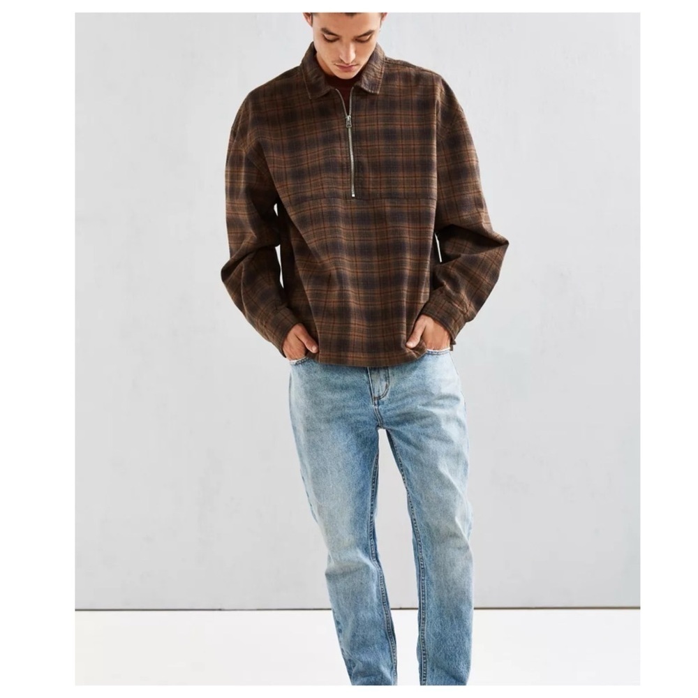 Urban Outfitters 1/4-Zip Plaid Flannel Over Shirt S
